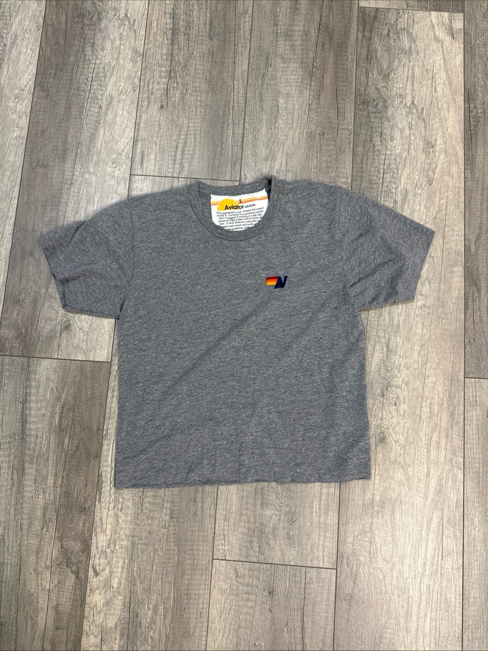 Aviator Nation Gray Short Sleeve Tee with Small Sunset Logo